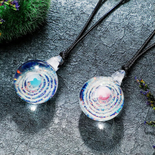 RSAMD Universe Galaxy Starry Resin Κολιέ μενταγιόν από ρητίνη, Space, Διπλής Όψης, Κοσμήματα με Γούρι 1