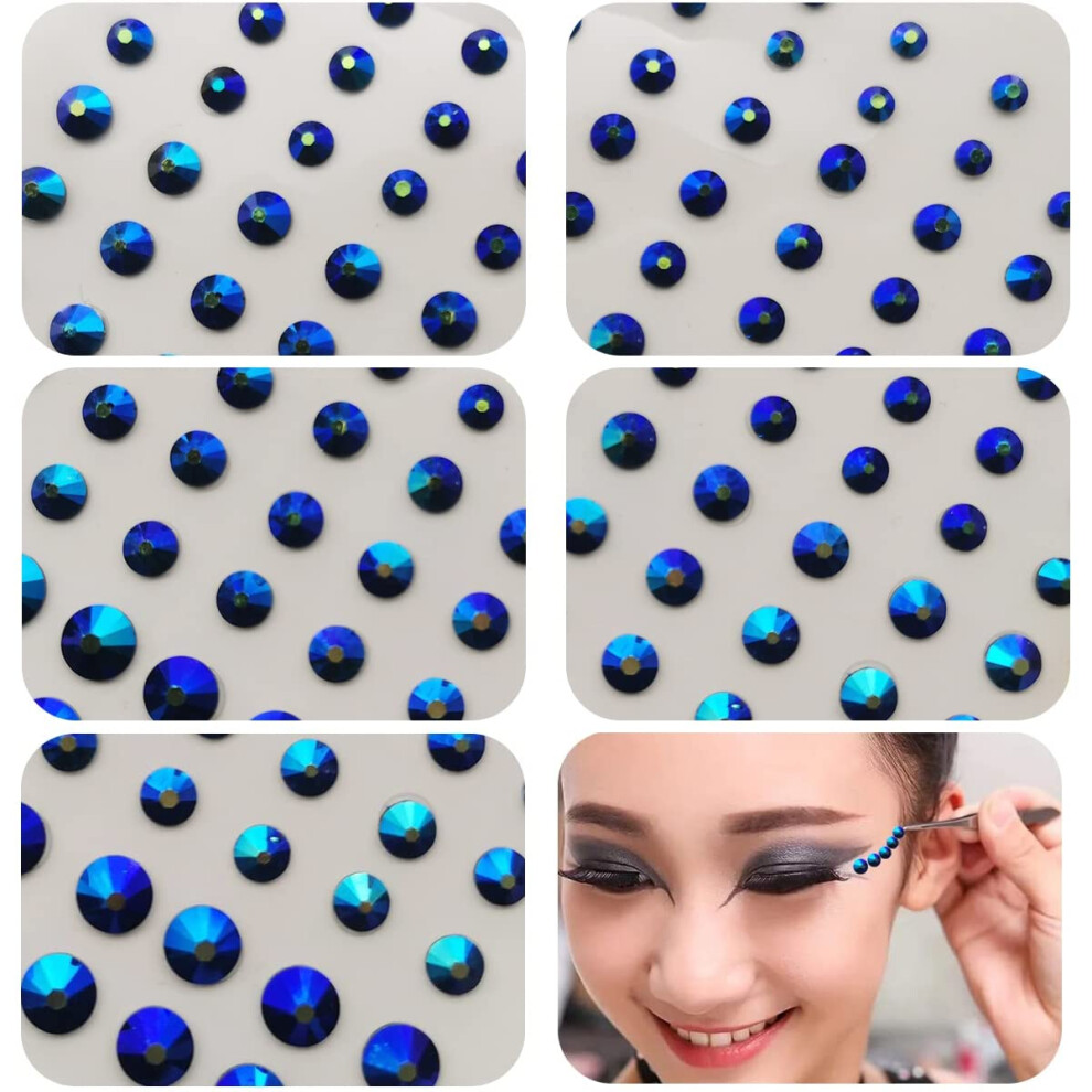 Blue Face Gems Rhinestone Stickers Self Adhesive Crystal 3D Acrylic For Makeup Nail Art Festival 5Pcs