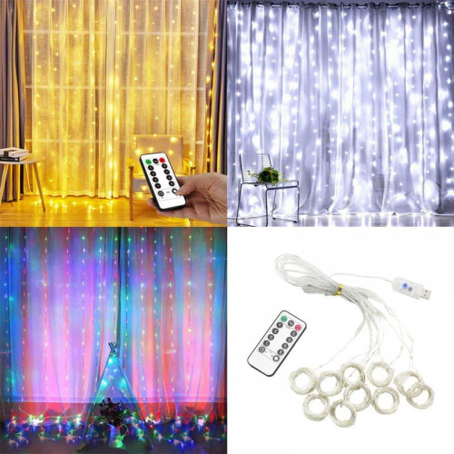 Φωτιστικά Κουρτίνας 3μ*3μ, 300LED με τροφοδοσία USB, αδιάβροχα, λαμπερά φωτιστικά 1