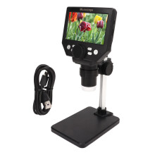 Kompakt LCD digitalt mikroskop med innebygd TF-kortspor, 1000X kontinuerlig forstørrelse og 3-tommers fargeskjerm, justerbar LED-belysning for