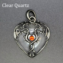 Pingente RSAMD de Cristal Natural com Chakra em Formato de Coração e Dragão Duplo, Quartzo Transparente com Crânio para Cura Reiki - Quartzo