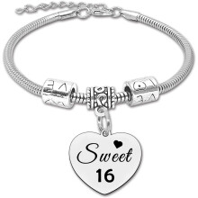 Cadeauarmband voor de 16e verjaardag van een vrouw, nikkel- en loodvrij roestvrij staal, geschikt voor tienermeisjes en -jongens.