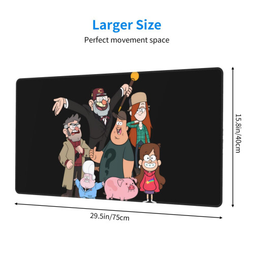Gravity Falls musemåtte skridsikker gummimåtte til spil, kontor, bærbar computer, musemåtte 15,8 x 29,5 tommer 2