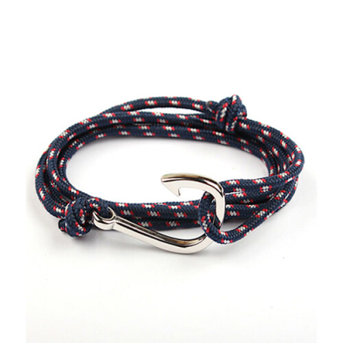 Pulseira azul marinho com anzol (prateada)