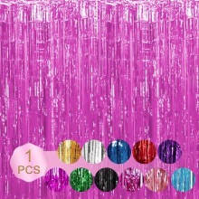 Cortina de franjas rosa metalizada, fundo de 1 metro x 3 metros com serpentinas metálicas para decoração de festas de aniversário, casamento,