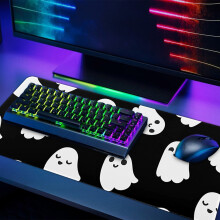 Tappetino per mouse con fantasmino di Halloween, tappetino da scrivania XL Kawaii con spirito spettrale e divertente, base in gomma antiscivolo,