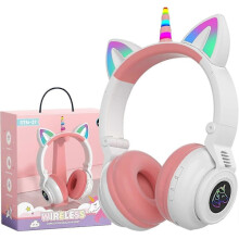 Căști wireless Unicorn pentru copii, Bluetooth cu lumini LED, compatibile cu laptop și tabletă, cadou de ziua de naștere pentru fete și băieți