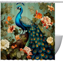 Suihkuverhot Peacock-kuvioinen vedenpitävä suihkuverho läpivienneillä ja koukuilla moderni kylpyhuoneen sisustus 72" x 72"