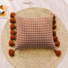 JANDEL Fețe de pernă tricotate cu pompoane, 45 x 45 cm, model Boho cu ciucuri și dungi, pentru canapea/exterior, 45 x 45 cm