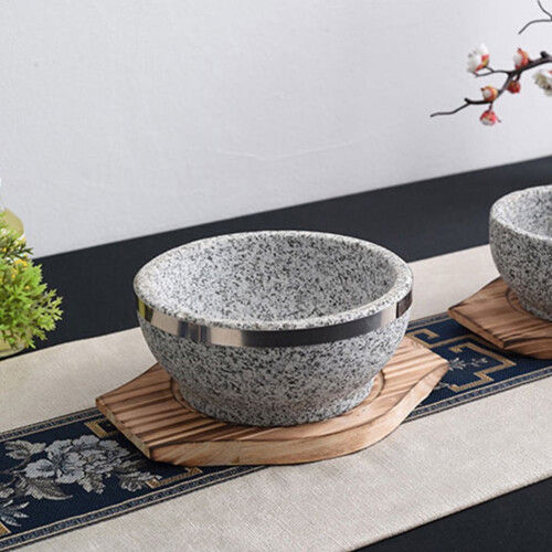 Δίσκος με βάση από ξύλο Yongwei Korean Dolsot Stone Bowl για μαγείρεμα σούπας και φαγητού 1