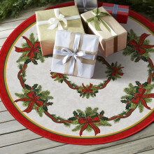 Sm: )e Holly Ribbon Pines Weihnachtsbaumrock 36 Zoll, Weihnachts-Winter-Party-Baummatte für drinnen und draußen
