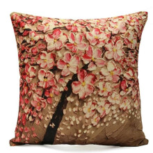 Față de pernă din bumbac și in, cu imprimeu 3D, cu flori și copaci, 45x45 cm, compatibilă cu mașină, canapea, decor pentru casă