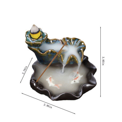 Θήκη Θυμιάματος Καταρράκτη Lotus and Frog Bronze Backflow Insense Burner Μεταλλική Θήκη Θυμιάματος 2