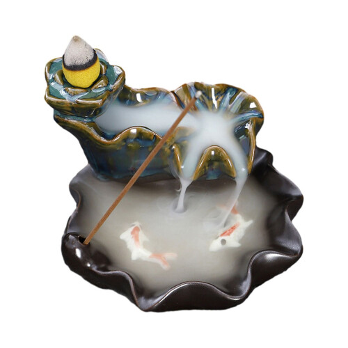 Θήκη Θυμιάματος Καταρράκτη Lotus and Frog Bronze Backflow Insense Burner Μεταλλική Θήκη Θυμιάματος 1