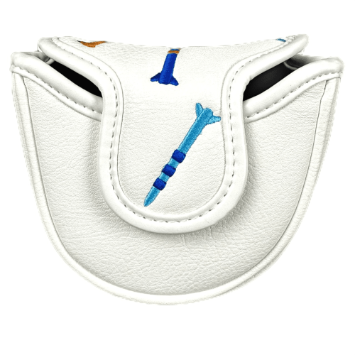 Magnetische golfputterhoes van PU met malletsluiting, draagbaar, wit. 2