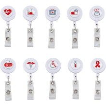 10 Patterns White Retractable Badge Reels, Compatible with ID Tags, Plastic Medical Themed Clips for Nurses, Doctors, Teachers, Office, School,