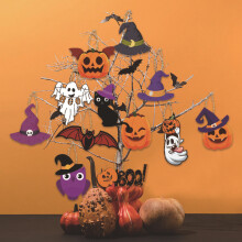 12Pcs/Bag Cartoon Halloween Pumpkin Bat Ghost Tree Pendant Gift Hangers Backdrop for Kids Birthday Halloween Party Decorations