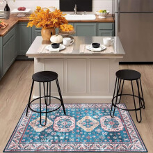Garvee 3' x 5' Machine Washable Rug Persian Print Rug Vintage Distressed Rug Oriental Foldable Retro Floor Mat, Sea Blue