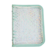 Carpeta A5 Budget con cremallera, agenda de 6 anillas A5 con estrellas brillantes, cubierta de cuaderno recargable de PVC transparente verde