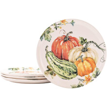 Assiettes plates Pumpkin Feast 28 cm, lot de 4, pour pâtes, salades et plats principaux. Compatibles micro-ondes et lave-vaisselle.