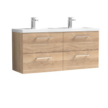Balterley Level 1200mm Wall Hung 4 Drawer Vanity Unit & Double Basin for Modern Bathroom Storage - Bleached Oak