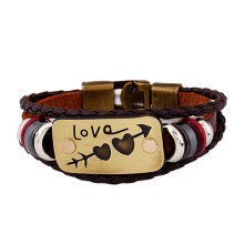 Vintage-Partnerarmband, romantisches geflochtenes Seil und Kunstleder, elastischer geometrischer Schmuck mit einem Pfeil durch ein Herz, passend zum