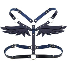 New Lovely Wings Black Leather Harness Punk Body Chain Women Strap Summer Festival Lingerie cage Rave Body Halloween Christmas (P094 Blue)