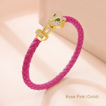 Klassisches Design, exquisites Geparden-Zirkon-Armband für Damen, geflochtenes Lederarmband, hochwertiges Geschenk für Paare, ideal für festliche