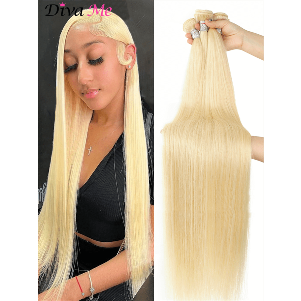 Unisex 613 Honey Blonde Color Hair Extension Brazilian Hair Weave Bundles 36 38 40 Inch Straight Remy Human Hair Bundles Wholesale Hair