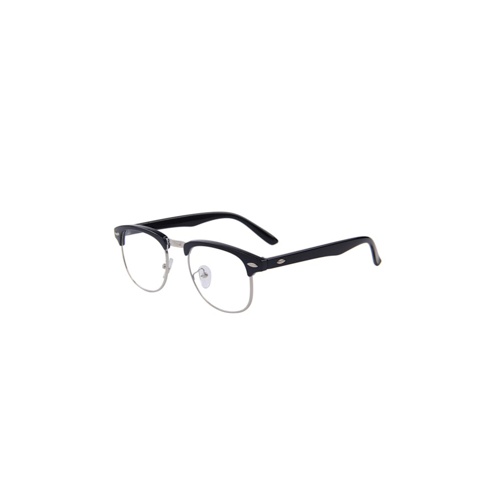 Retro Clubmaster Glasses Black/Silver Clear Lenses Without Prescription silver