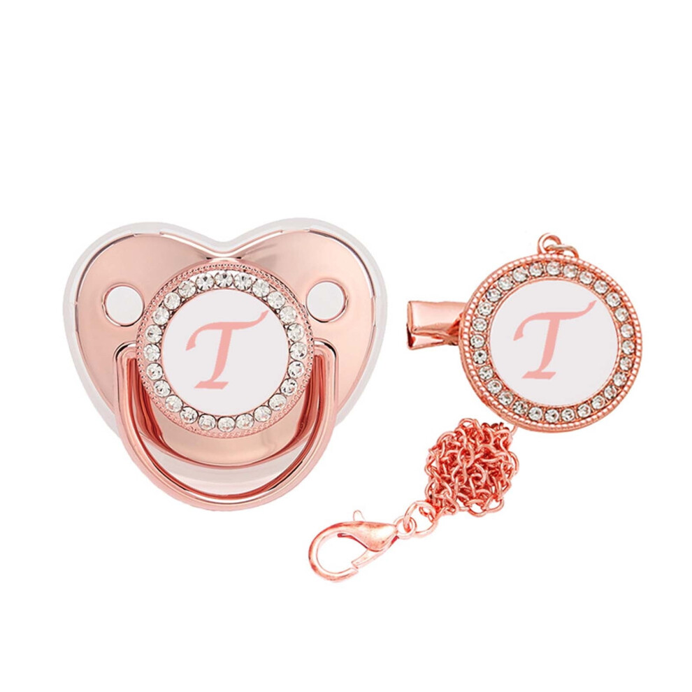 Qiiburr Pacifier Clips For Baby Girl, 26 Letter Initials Silicone Clip With Shiny, Compatible With Pacifiers Golden