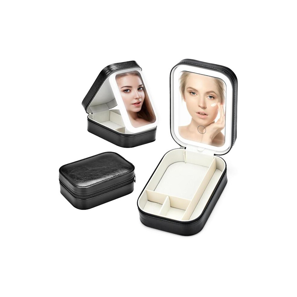 Makeup Mirror with Light, Cosmetic Storage Bag with LED Mirror | Portable Makeup Bag - 3 Colors with Bright Makeup Bag, Travel Makeup Bag Black