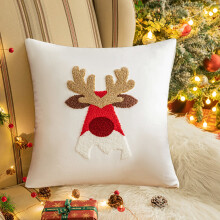 Weihnachtskissenbezug, 45 cm, Weihnachtsmann-Motiv, quadratisch, 3D-Stickerei, Samt, Weihnachtsdekoration für Zuhause