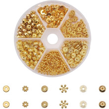 1 boîte de 300 perles d'espacement en laiton doré (6 styles différents) pour la création de bijoux (bracelets, colliers, etc.).