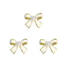 Hesroicy3 peças de laços de pérolas artificiais para decoração de unhas, preto e branco, brilhantes, estilo francês 3D, mini laços para unhas,