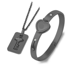 Set di gioielli per coppie Prettyui con lucchetto concentrico e chiave, in acciaio al titanio, ideale come regalo di San Valentino.