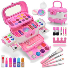 55 Pcs Kids Makeup Kit for Girls 3-12, Frozen Theme, Safe & Washable, Non-Toxic Toys, Pink Gift for Birthday & Christmas