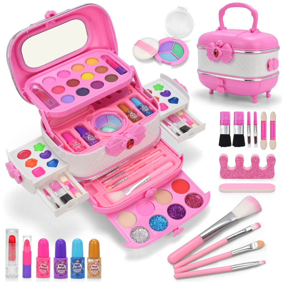 Pink 55 Pcs Kids Makeup Kit For Girls 3-12, Frozen Theme, Safe & Washable, Non-Toxic Toys, Gift For Birthday & Christmas