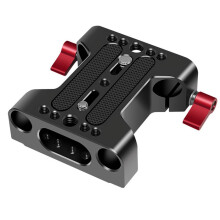 Camerabasisplaat met dubbele 15 mm stangklem, geschikt voor cages en DSLR-rigs.