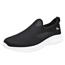 Men's Slip On Trainers Breathable Air Mesh Quick Dry NonSlip Sports Shoes Large Size 11 UK Black