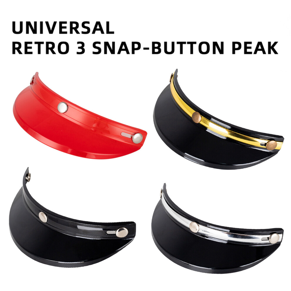 Black/Red Helmet Peak Shield 3 Snap-Button Visor For Open Face Motorcycle Helmets,
