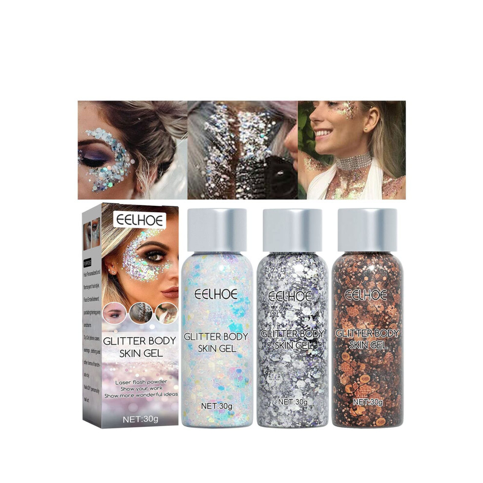Glitter Gel Makeup for Face and Body with Sweatproof LongLasting Hold Holographic Chunky Effects