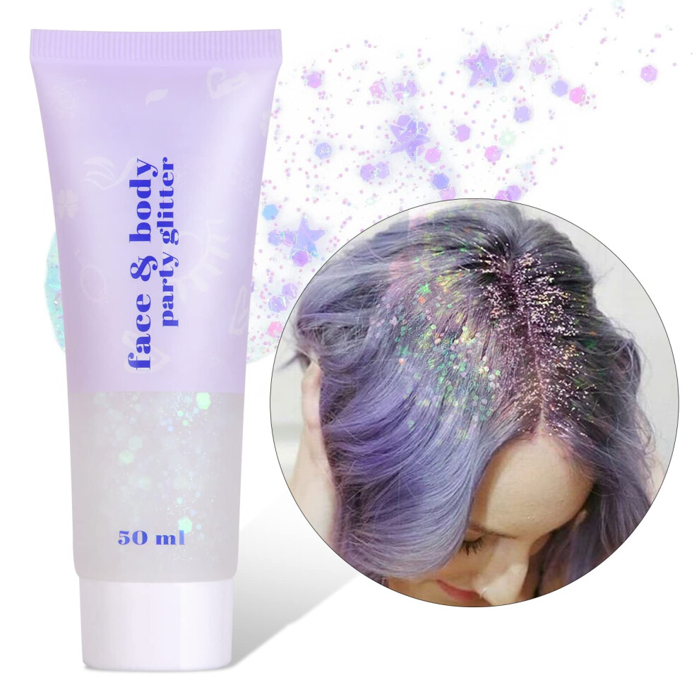 Body Glitter Gel 50ml Holographic Mermaid Sequins Chunky Longlasting Festival Glitter for Face Body Hair Nails