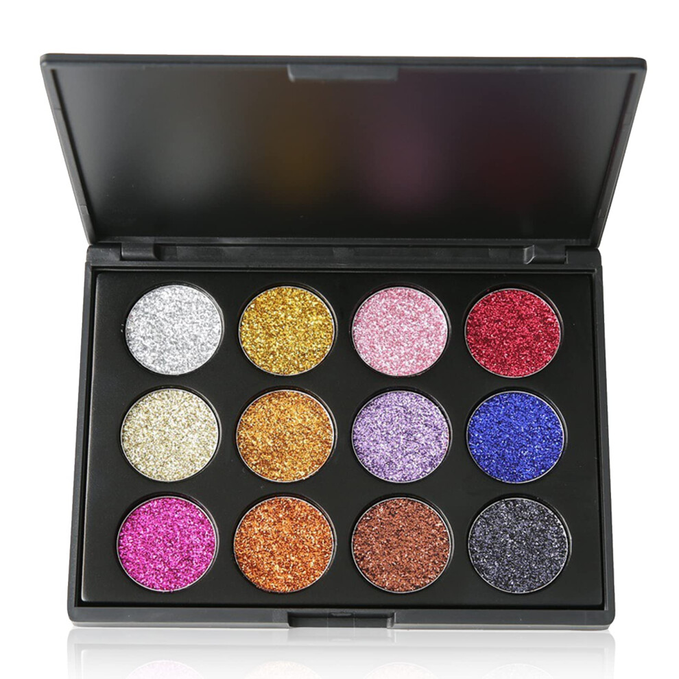 12 Color Glitter Eyeshadow Palette with  Pigmented Shimmer for Colorful Eye Makeup