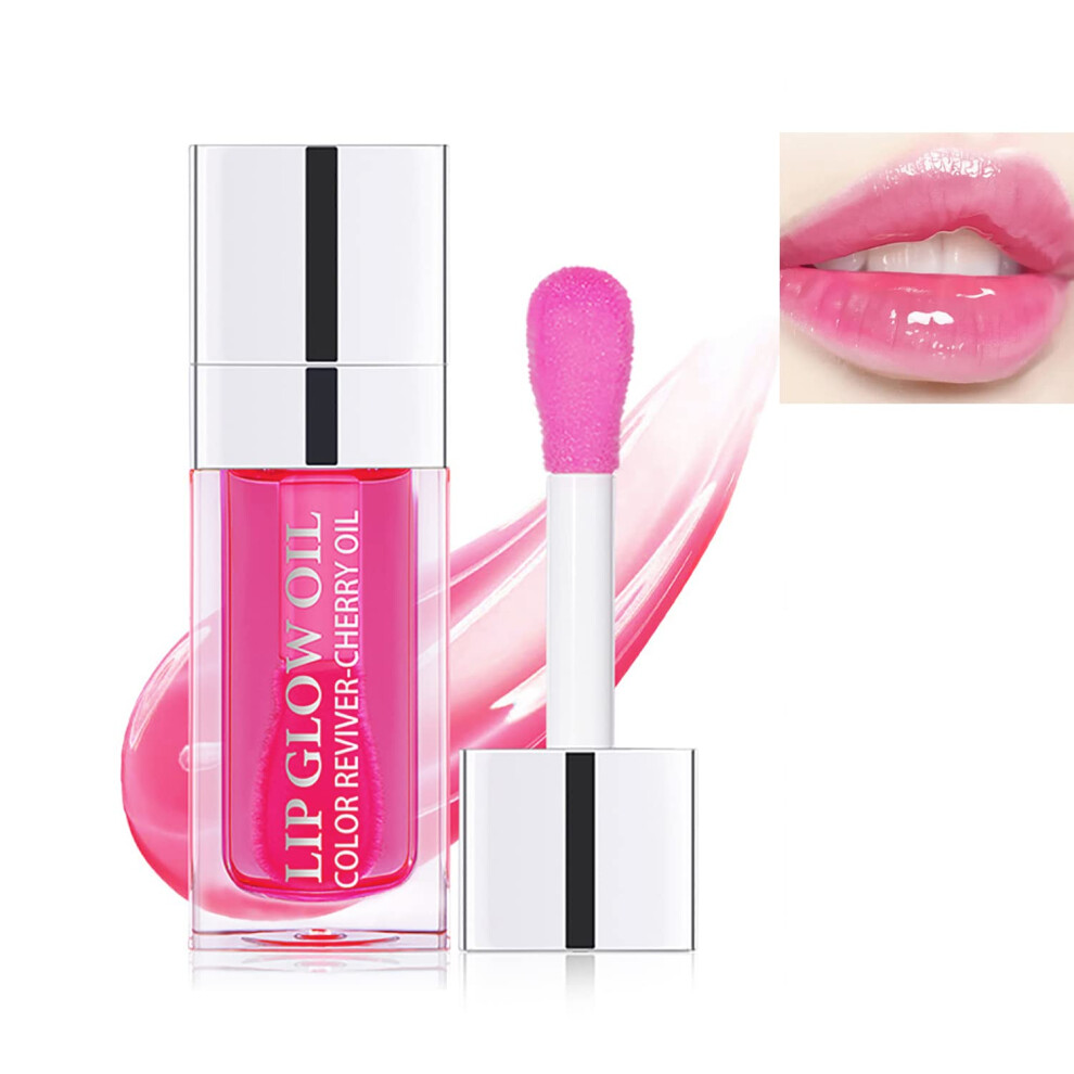 Hydrating Tinted Lip Oil Raspberry Plumping Gloss Balm with Glassy Shine and Natural Rosy Tint