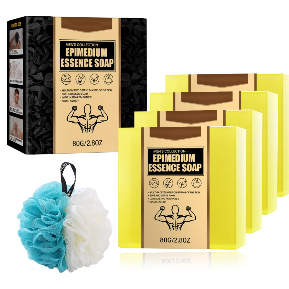 Men's Intimate Soap 4PCS Epimedium Essence Bar with Refreshing Scent Gentle Cleansing 80g