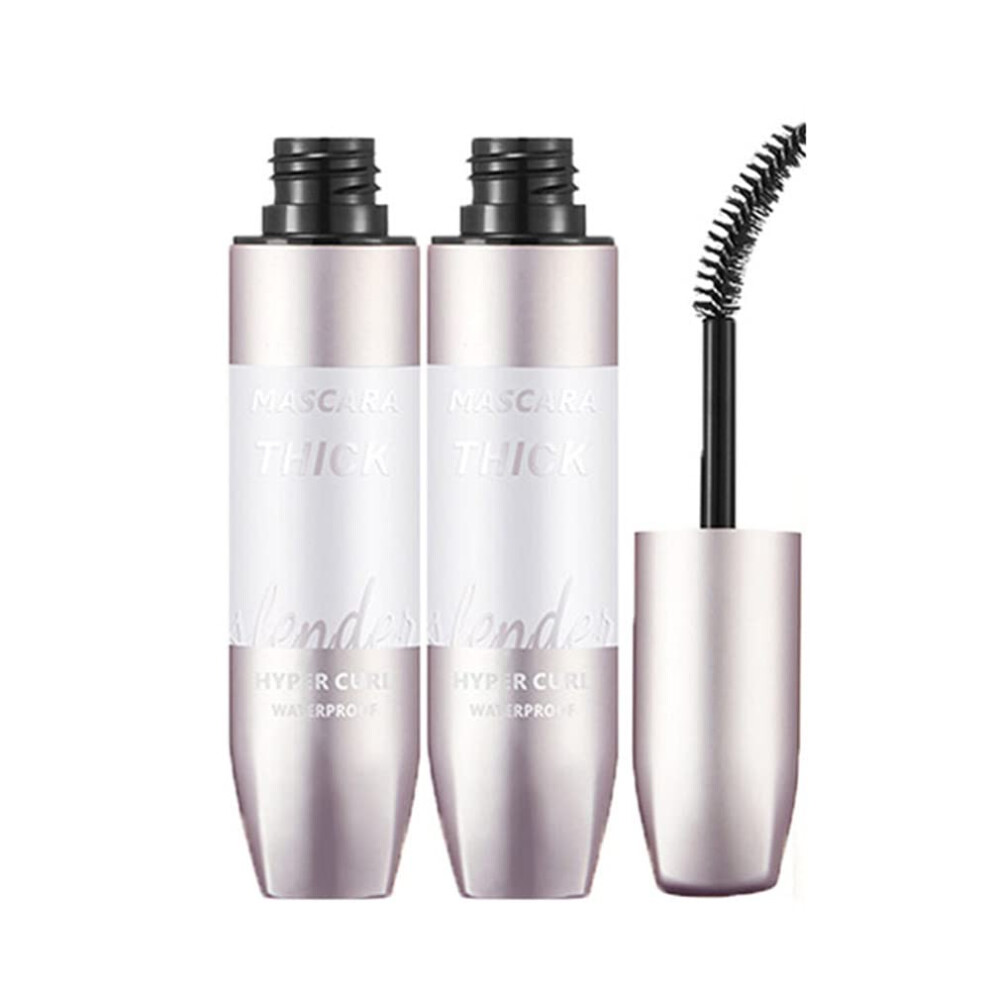 Black Waterproof Lengthening Mascara 4D Fiber Curl 2Pcs Long Lasting Volume Smudge Resistant