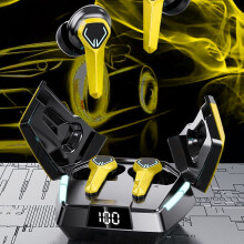 Ozmmyan 5.3 Bluetooth Wireless Headset, Noise Reduction, Non-Inductive Delay, Cool Shape, Binaural In-Ear for Gaming, Sound Yellow