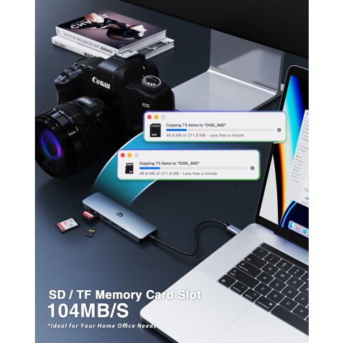 Σταθμός σύνδεσης USB C, 6 σε 1 με 4K-HDMI, θύρες USB3.0/2.0, συσκευή ανάγνωσης καρτών SD/TF, 1