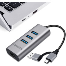 Mol Eitirnéad USB3.0, Cuibheoir Alúmanaim USB C go Eitirnéad, Mol USB C 3 Chalafort do Ríomhaire Glúine, Cuibheoir RJ45LAN do 24